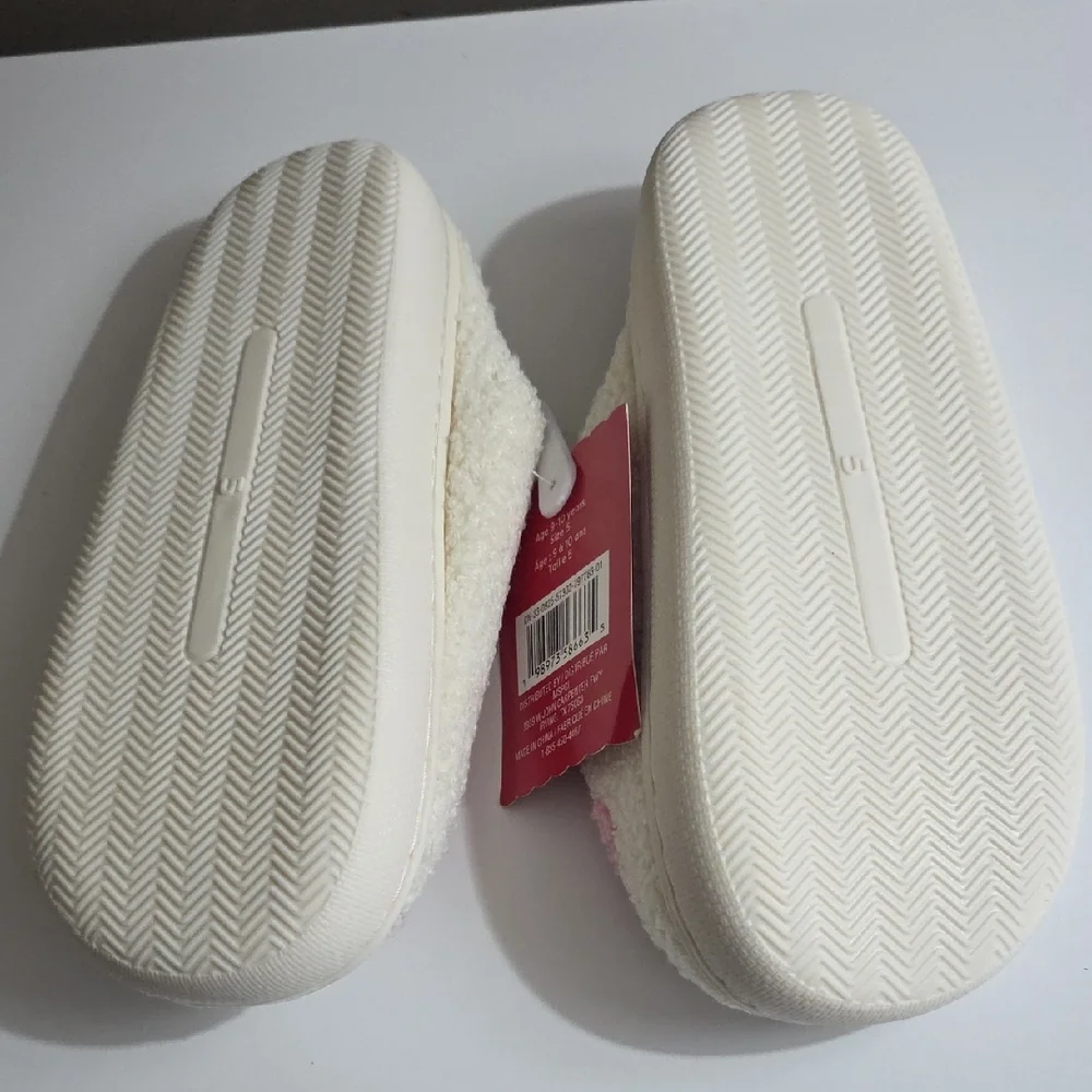 Ashland Cozy Cream Kids Slippers with Pink Bow Accent Size 5 NEW